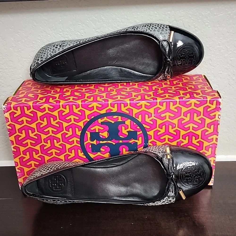 Tory Burch Verbena-Tribal Pitone Snake Skin Classic Ballet Flats Size 7.5M